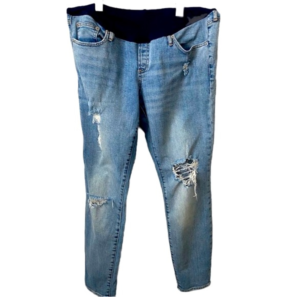 Gap 1969 Maternity, Blue Denim Distressed Classic Skinny Jeans Trousers …